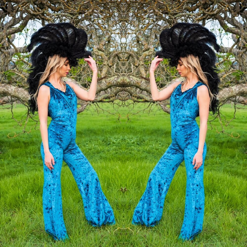 Teal Velvet Hooded Jumpsuit - Warrior Within De… - Picture 2 of 2